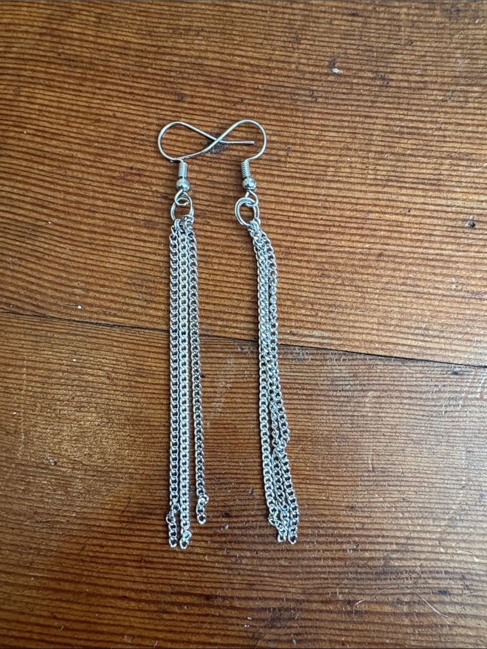 Hand-Crafted Silver Chain Tassel Drop Earrings - Women Jewelry